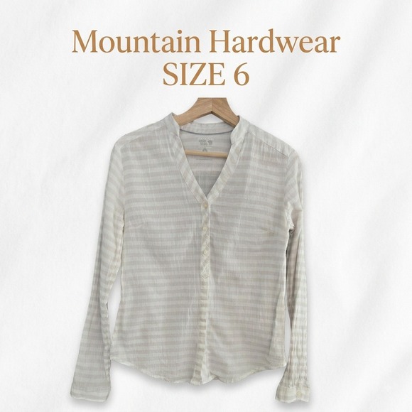 Mountain Hardwear Tops - Mountain Hardwear Striped 100% Cotton Shirt Women 6 Beige Gorpcore